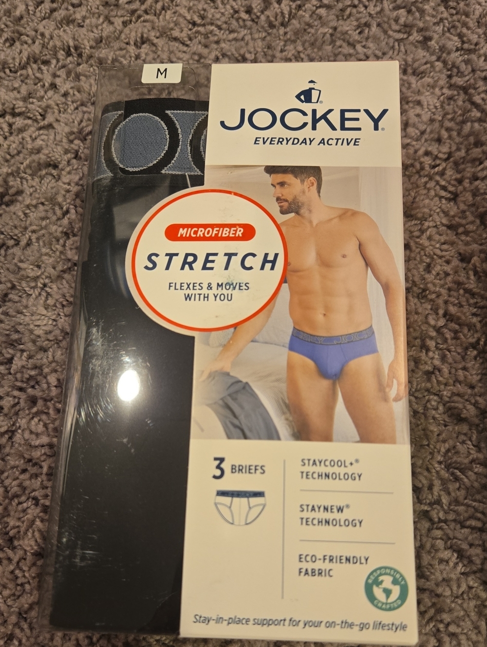 Jockey Men's Black Microfiber Stretch Briefs with Blue Waistband Accents
